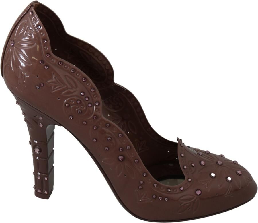 Dolce & Gabbana Bruine Bloemige Kristal Hakken CINDERELLA Schoenen