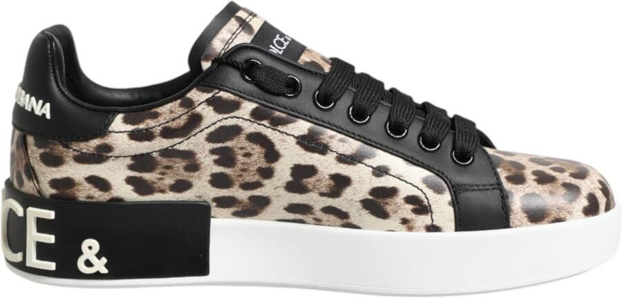 Dolce & Gabbana Bruine Leren Luipaard Lage Sneakers Schoenen