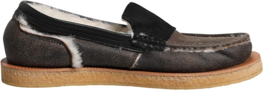 Dolce & Gabbana Bruine Witte Kalfsleren Instappers