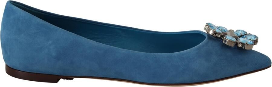 Dolce & Gabbana Dames Blauwe Suède Kristallen Instappers Flats Schoenen
