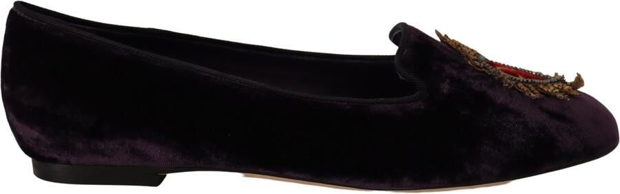 Dolce & Gabbana Dames Paarse Fluwelen DG Hart Instappers Flats Schoenen