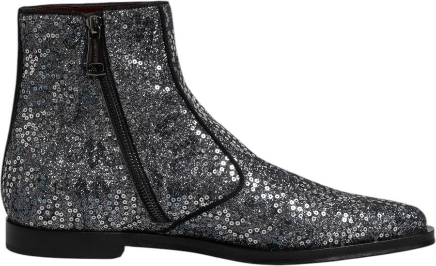 Dolce & Gabbana Donkergrijze Katoenen Geleerde Chelsea Boots Schoenen