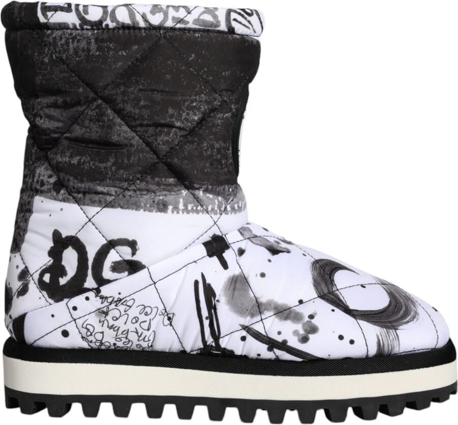Dolce & Gabbana Gequiltde Boots Zwart Wit Graffiti Print