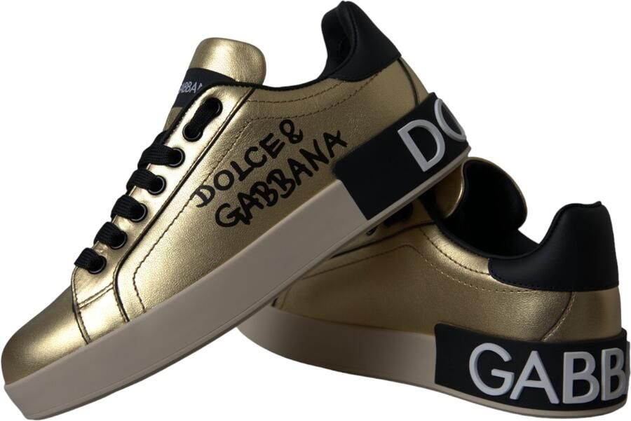 Dolce & Gabbana Gouden Portofino Kalfskleren Sneakers Dames Schoenen