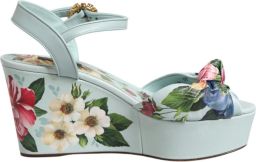 Dolce & Gabbana Groene Bloemen Enkelband Wedge Sandalen Schoenen