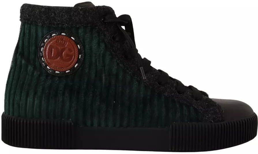 Dolce & Gabbana Groene Corduroy Hoge Sneakers Heren Casual Schoenen