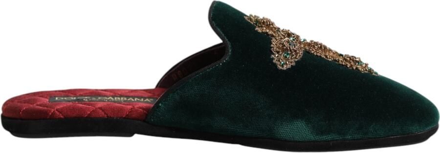 Dolce & Gabbana Groene Fluwelen Kruz Sieraden Slippers Schoenen