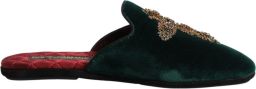 Dolce & Gabbana Groene Fluwelen Kruzend Versierde Slipperschoenen