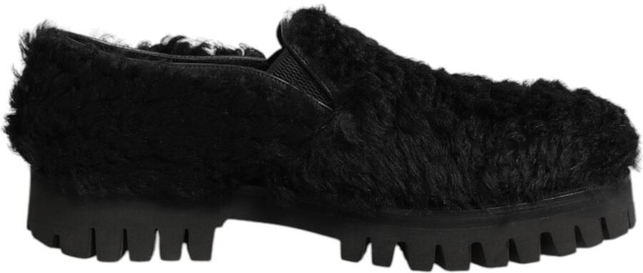 Dolce & Gabbana Jurk Zwarte Bont Leren Slippers Heren Schoenen