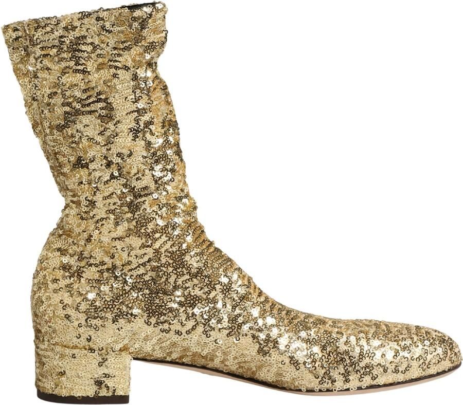 Dolce & Gabbana Korte Laarzen Met Gouden Pailletten Stretch Schoenen