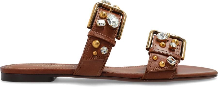 Dolce & Gabbana Leren slippers met glinsterende versieringen