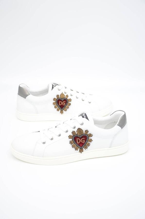 Dolce & Gabbana Mannen Wit Rood Leer Casual Lage Top Sneakers