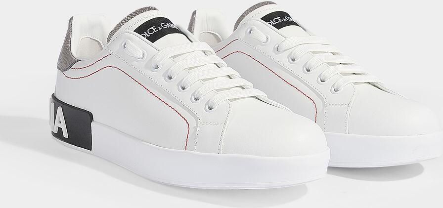 Dolce & Gabbana Portofino Sneakers Leer Wit Zilver