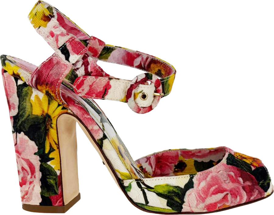 Dolce & Gabbana Pre-owned Dolce & Gabbana Bloemenprint Peep-Toe Sandalen Hakken in Multicolor Canvas