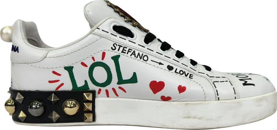 Dolce & Gabbana Pre-owned Dolce & Gabbana Geprinte Portofino Sneakers in Witte Lederen