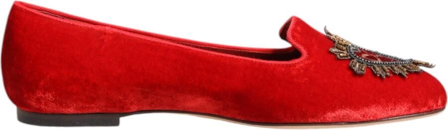 Dolce & Gabbana Rode Fluwelen DG Hart Instappers Flats Schoenen