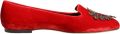 Dolce & Gabbana Rode Fluwelen DG Hart Instappers Flats Schoenen - Rood
