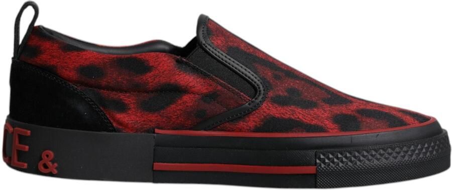 Dolce & Gabbana Rode Zwarte Luipaard Katoenen Lage Sneakers Voor Mannen