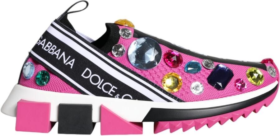 Dolce & Gabbana Roze Sorrento Kristallen Lage Sneakers Schoenen