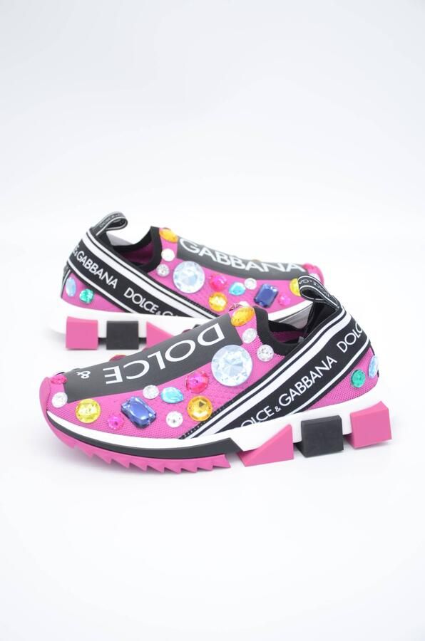 Dolce & Gabbana Roze Zwart Kristal Dames Sneakers Schoenen