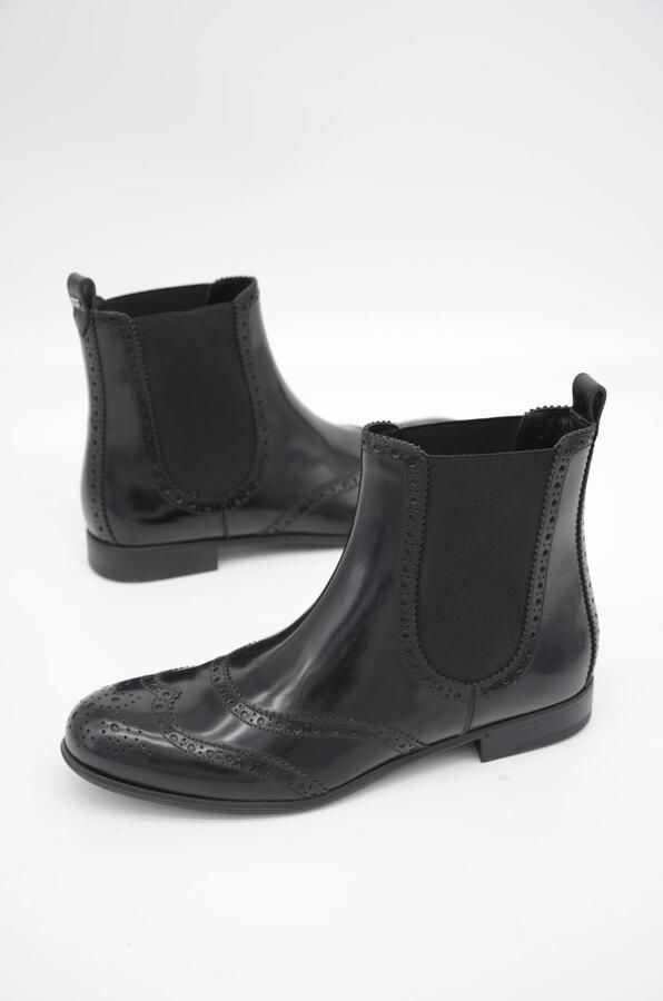 Dolce & Gabbana Vrouwen Zwart Leer Enkel Hoge Platte Laarzen Schoenen