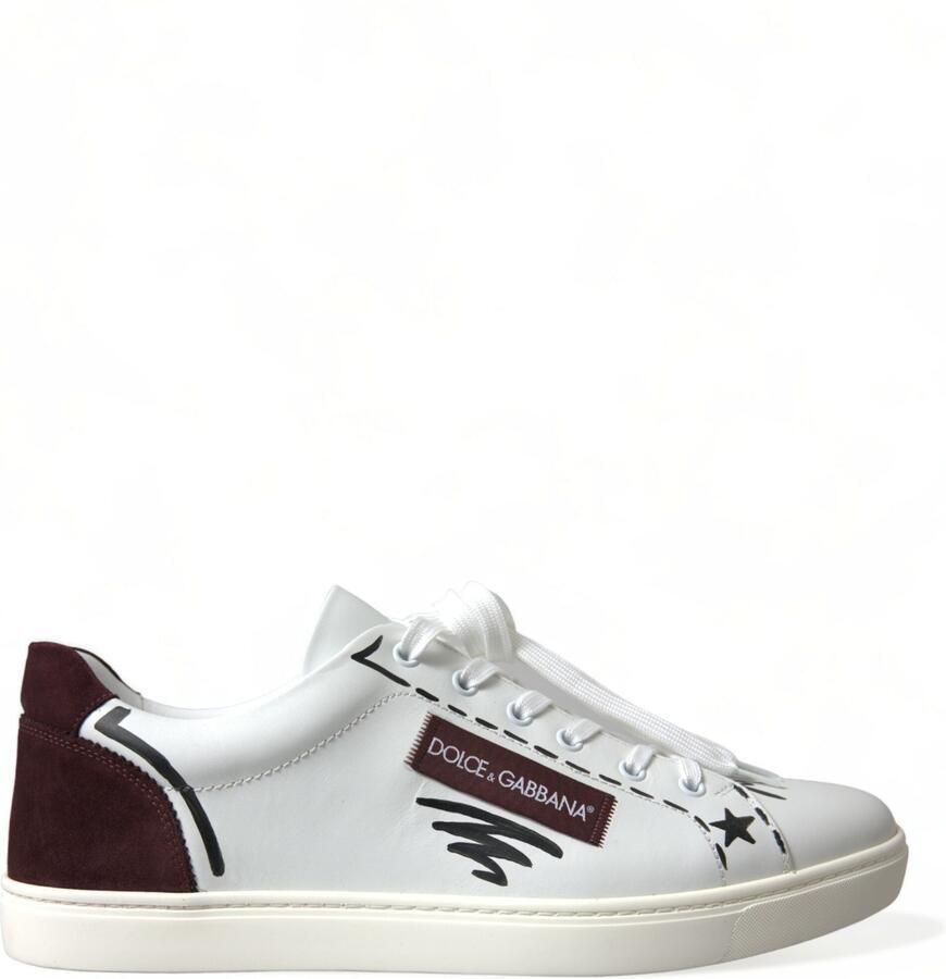 Dolce & Gabbana Witte Bordeaux Leren Logo Lage Sneakers Schoenen