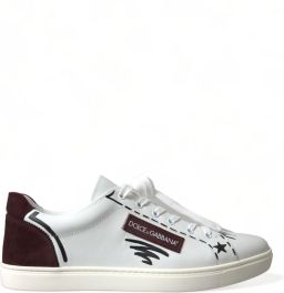 Dolce & Gabbana Witte Bordeaux Leren Logo Lage Sneakers Schoenen