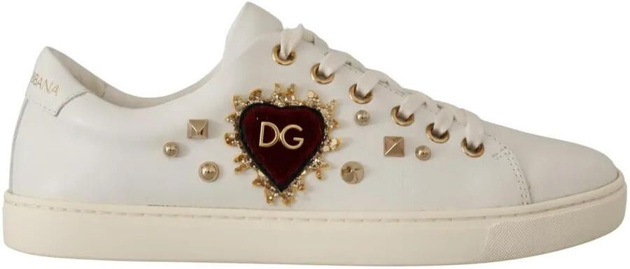 Dolce & Gabbana Witte Leren Gouden Rode Hart Sneakers Schoenen