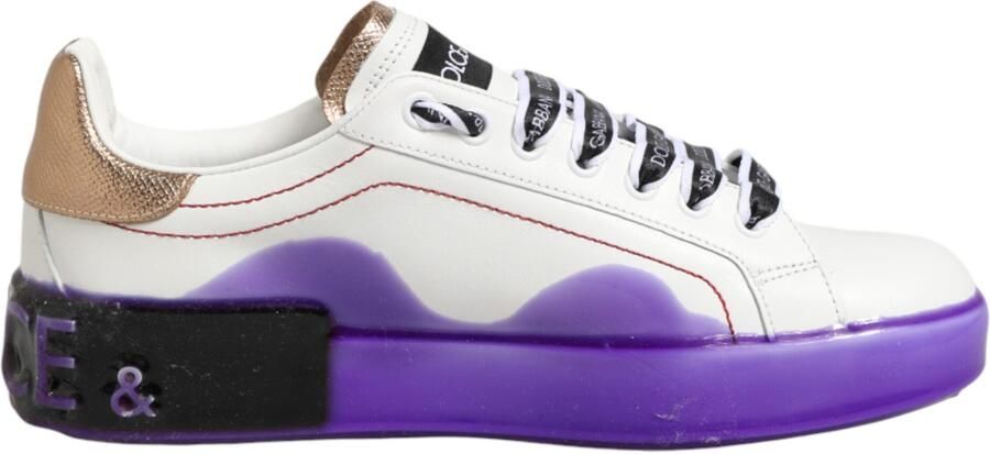 Dolce & Gabbana Witte Paarse Leren Lage Sneakerschoenen