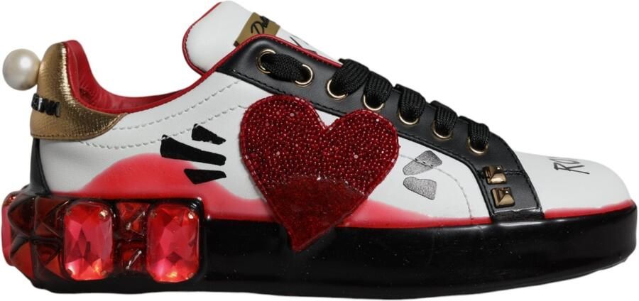Dolce & Gabbana Witte Rode Kristallen Leren Portofino Sneakers Schoenen