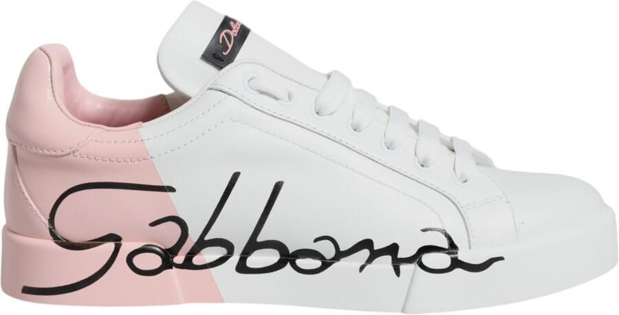 Dolce & Gabbana Witte Roze Portofino Lage Sneakers Schoenen