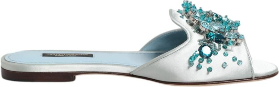 Dolce & Gabbana Zilveren Blauwe Leren Bead Versierde Slippers
