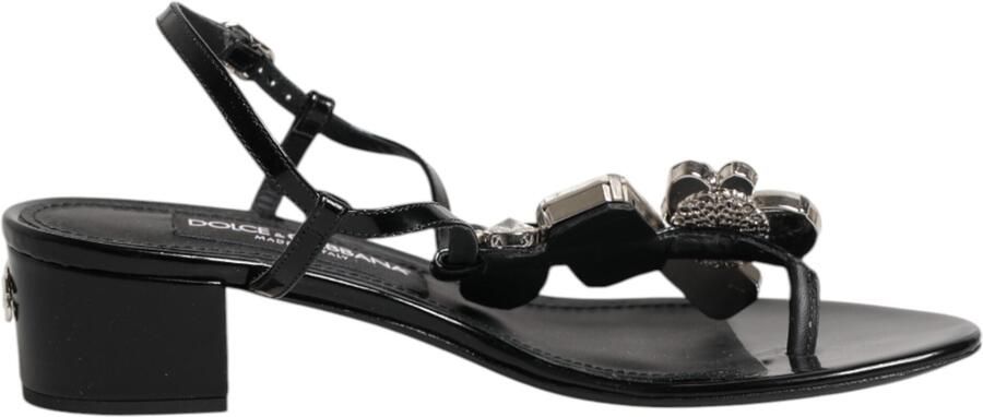 Dolce & Gabbana Zwart Leren Kristallen Enkelband Sandalen Schoenen