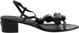 Dolce & Gabbana Zwart Leren Kristallen Enkelband Sandalen Schoenen