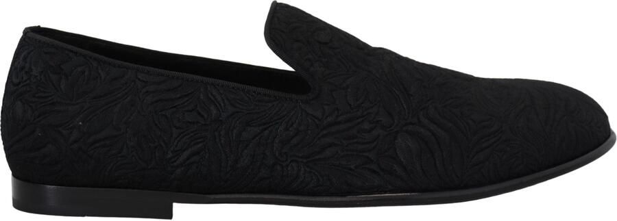 Dolce & Gabbana Zwarte Bloemen Jacquard Slippers Instappers Schoenen
