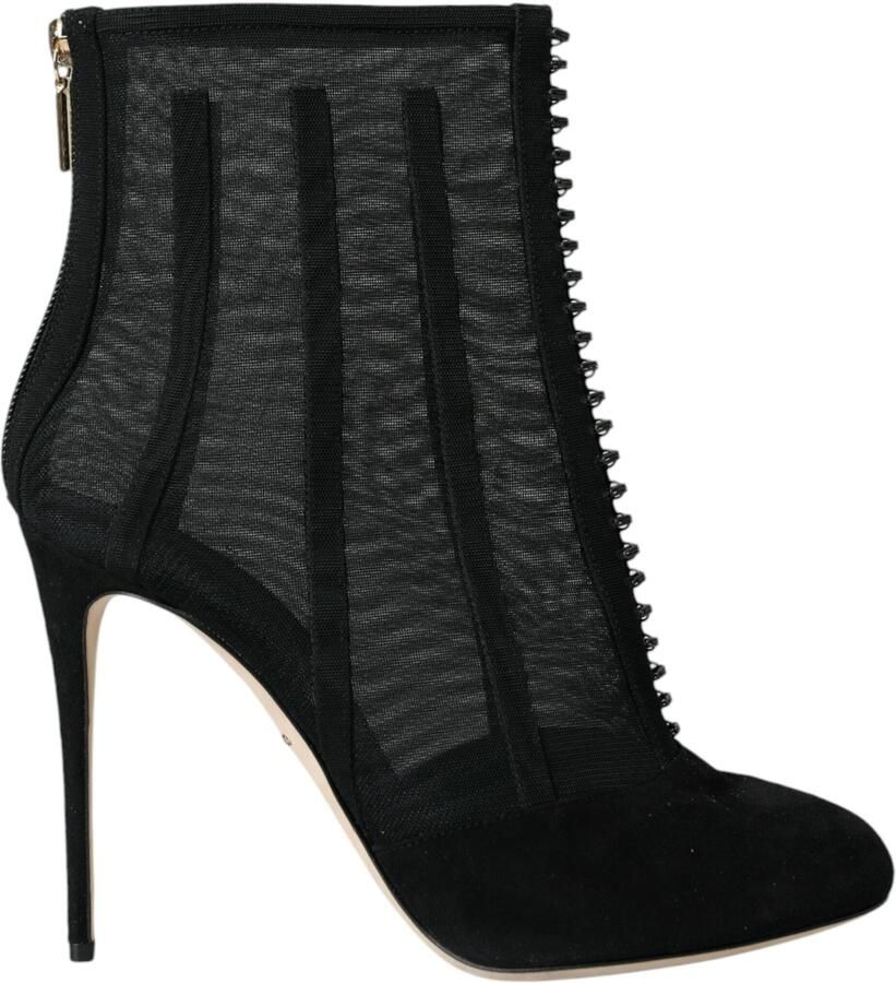 Dolce & Gabbana Zwarte Fijnmazige Stiletto Hak Enkellaarzen Schoenen