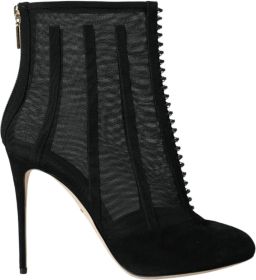 Dolce & Gabbana Zwarte Fijnmazige Stiletto Hak Enkellaarzen Schoenen