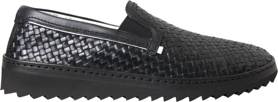 Dolce & Gabbana Zwarte Geweven Buffelleer Herenslippers