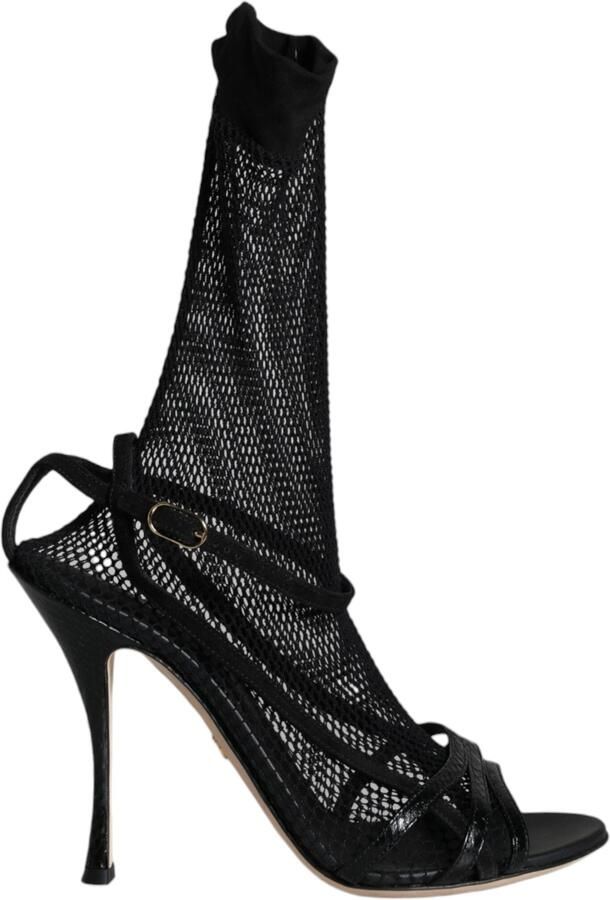 Dolce & Gabbana Zwarte Geweven Stiletto Hakken Sandalen Schoenen