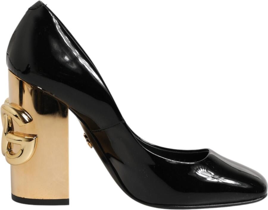 Dolce & Gabbana Zwarte Gouden Leren Logo Hakken Pumps Schoenen