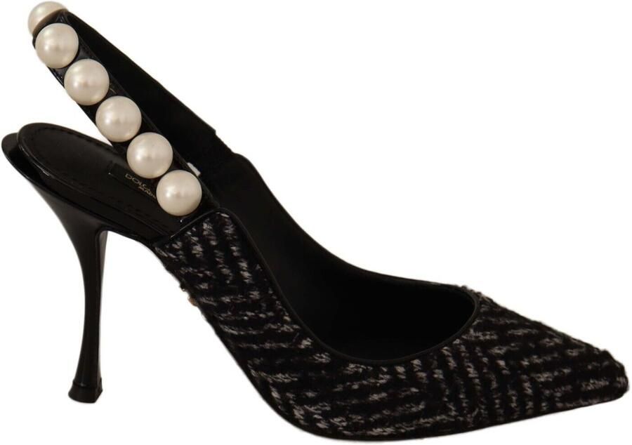 Dolce & Gabbana Zwarte Grijze Pareltjes Slingbacks Dames Pumps Schoenen