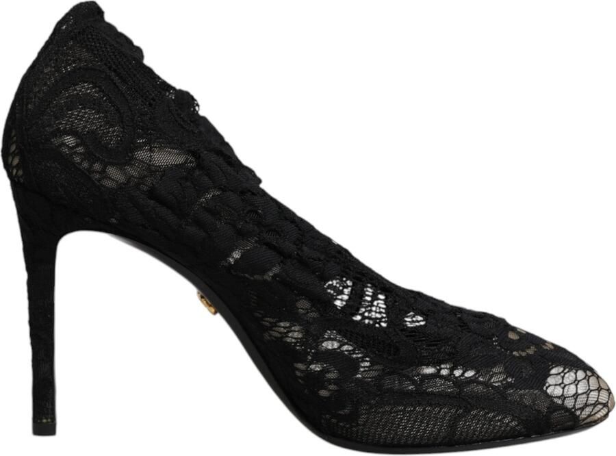Dolce & Gabbana Zwarte Kanten Stretch Hakken Laarsjes Halverwege de Kuit