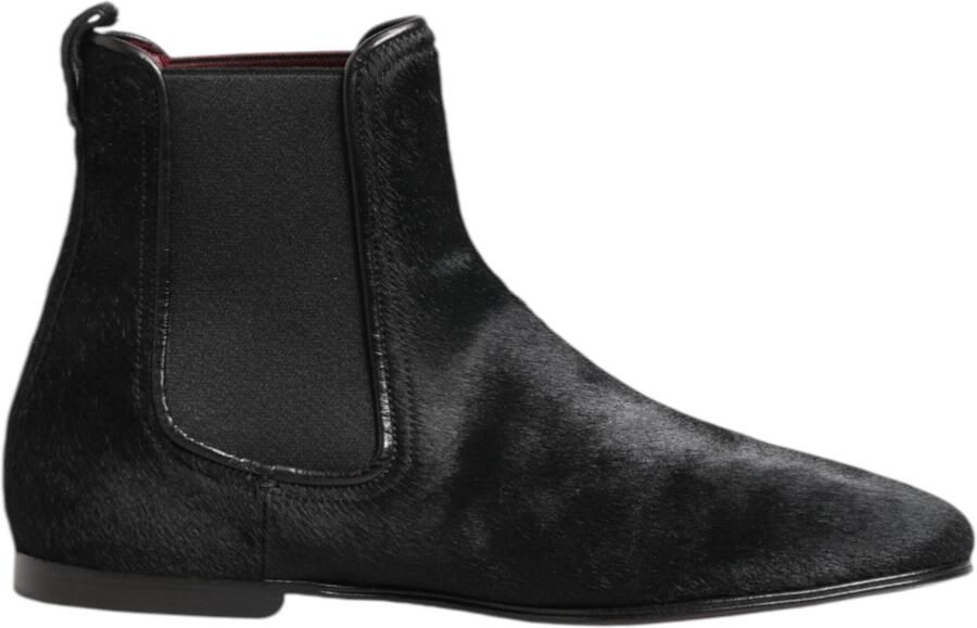 Dolce & Gabbana Zwarte Leren Bont Heren CHELSEA Boots Schoenen
