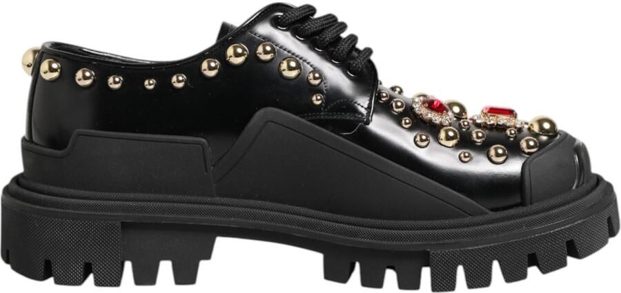 Dolce & Gabbana Zwarte Leren Derby Schoenen met Gekleurde Kristallen