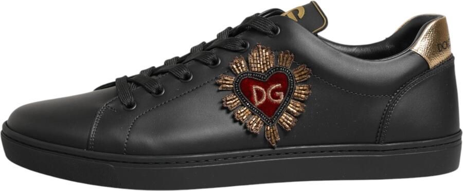Dolce & Gabbana Zwarte Leren Hart Versierde Sneakerschoenen