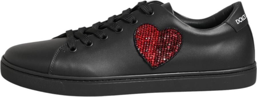 Dolce & Gabbana Zwarte Leren Kristallen Hart Sneakers Schoenen