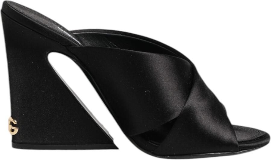 Dolce & Gabbana Zwarte Logo KEIRA Satijnen Slippers Sandalen Schoenen