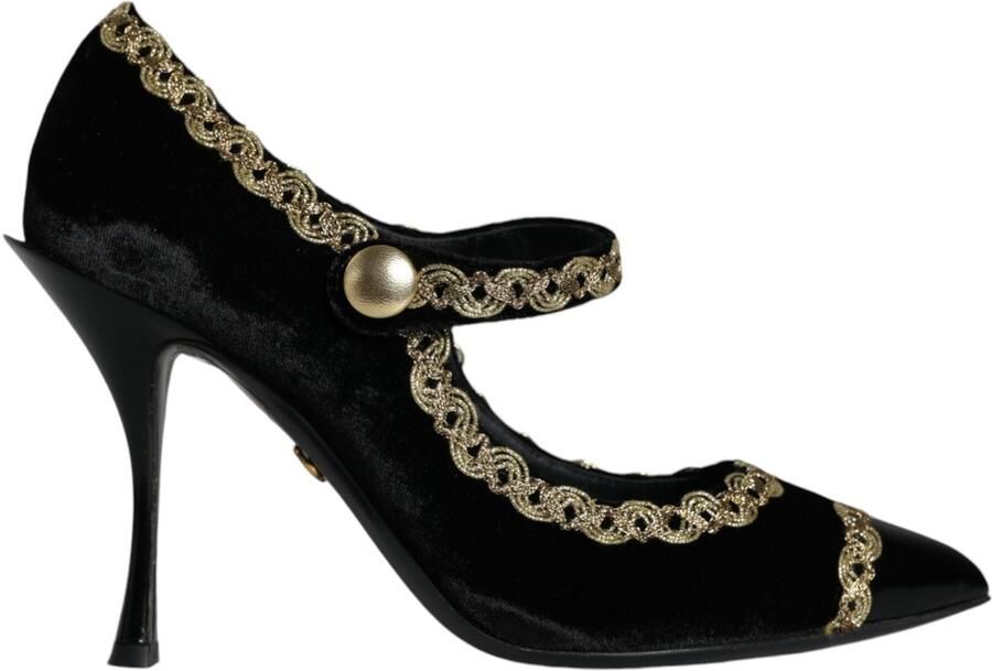 Dolce & Gabbana Zwarte Mary Janes Velvet Gouden Pumps schoenen