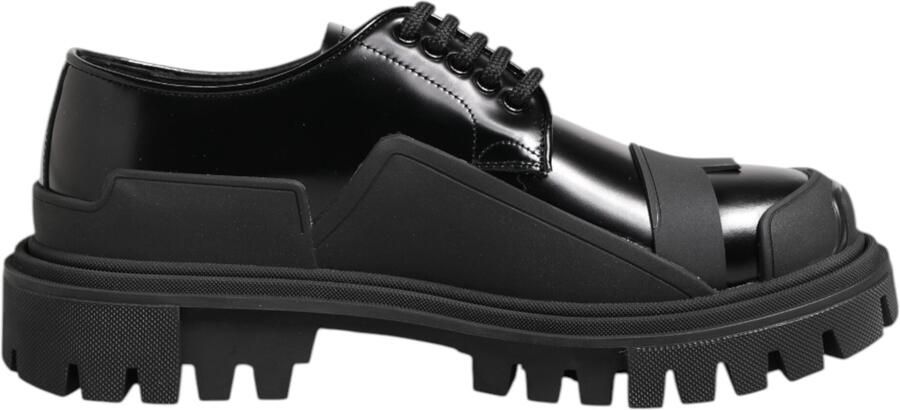 Dolce & Gabbana Zwarte Patenten Leren Trekking Derby Shoes