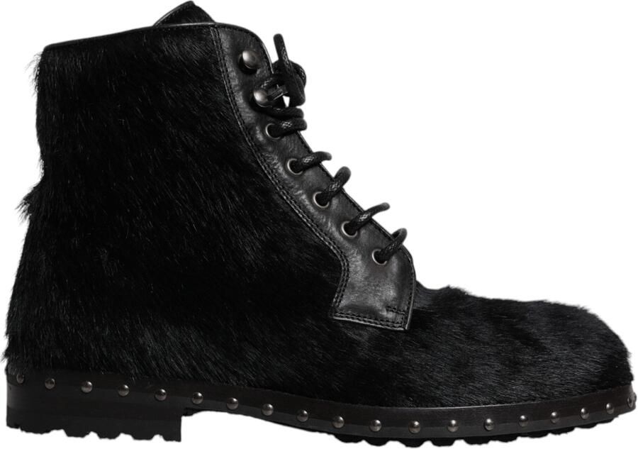 Dolce & Gabbana Zwarte Pony Stijl Leren Enkellaars Schoenen